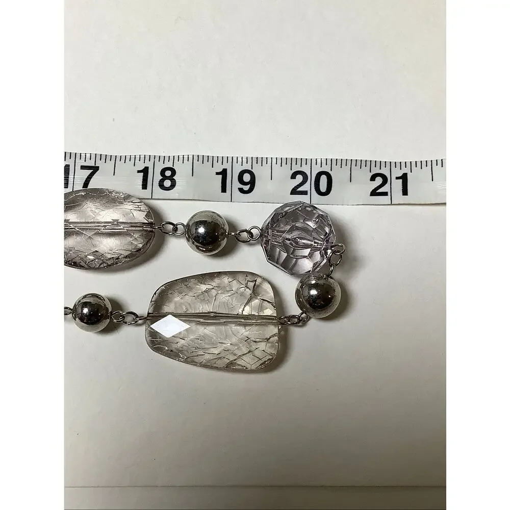 NY New York Co Silver Tone Double Strand Clear Faceted Beaded Necklace F18-59